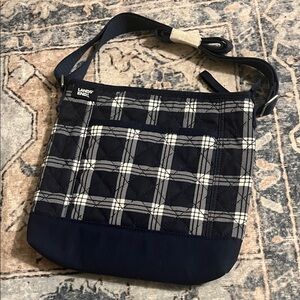 Lands' End Navy and White Plaid Crossbody Bag, EUC
